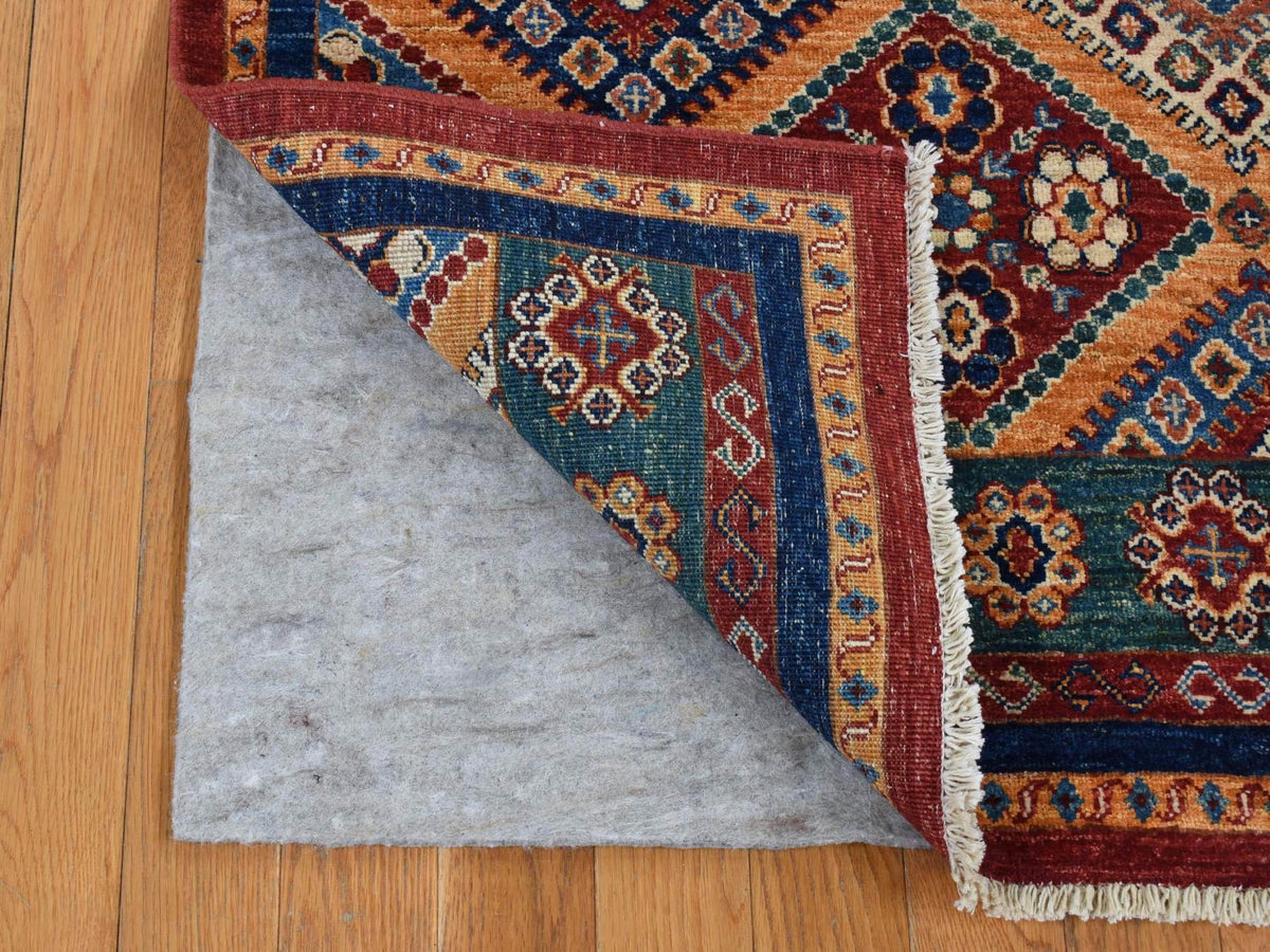 Kazak Kazak hand-knotted wool rug in Green & Orange, 5'7" x 8' — SKU O087018 (view 4)