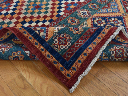 Green 5'7" x 8'0" Tribal Hand knotted Wool Rug - Sku: O087018