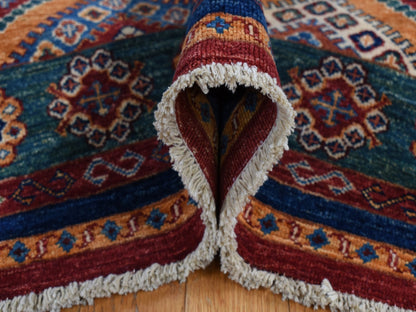 Kazak Kazak hand-knotted wool rug in Green & Orange, 5'7" x 8' — SKU O087018 (view 6)
