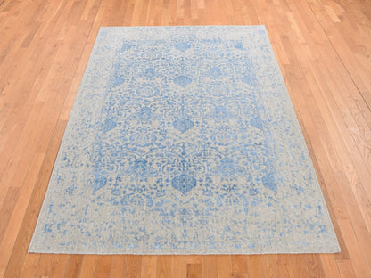 Blue 5'10" x 8'9" Modern and Contemporary Handloom Wool/Silk Rug - Sku: O087019