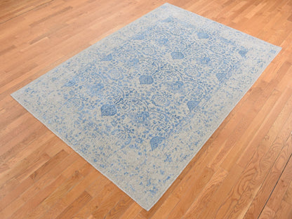 Blue 5'10" x 8'9" Modern and Contemporary Handloom Wool/Silk Rug - Sku: O087019