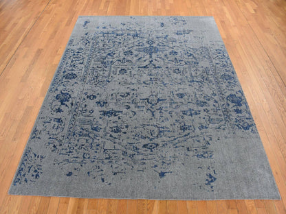 Grey 7'10" x 10'0" Modern / Contemporary Handloom Wool/Silk Rug - Sku: O087028