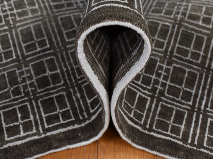 Brown 8'1" x 9'9" Modern / Contemporary Hand knotted Wool/Silk Rug - Sku: O087030