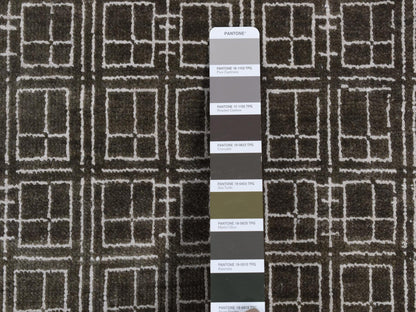 Brown 8'1" x 9'9" Modern / Contemporary Hand knotted Wool/Silk Rug - Sku: O087030