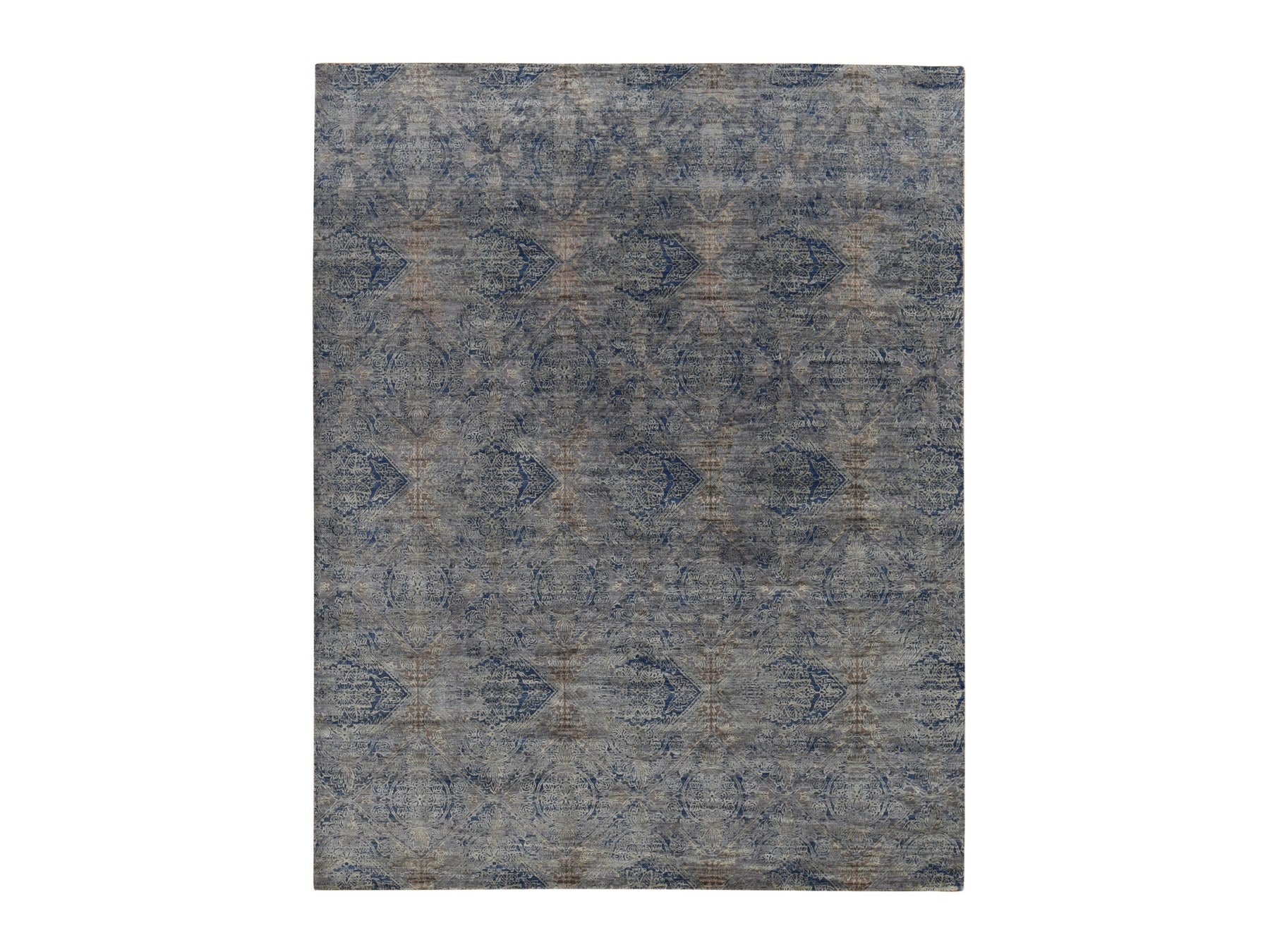 Modern / Contemporary hand-knotted wool/silk rug in Gray, 8' x 10'2" — SKU O087033