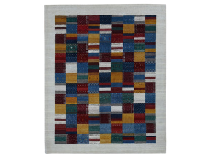 Gabbeh Tribal & Geometric hand-knotted wool rug in Ivory, 8'3" x 9'9" — SKU O087044