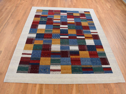 Gabbeh Tribal & Geometric hand-knotted wool rug in Ivory, 8'3" x 9'9" — SKU O087044 (view 2)