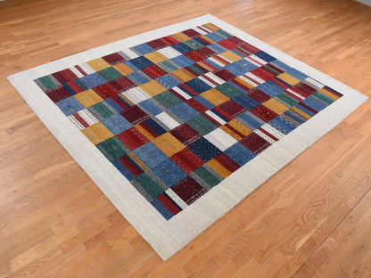 Gabbeh Tribal & Geometric hand-knotted wool rug in Ivory, 8'3" x 9'9" — SKU O087044 (view 3)
