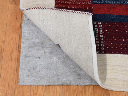 Gabbeh Tribal & Geometric hand-knotted wool rug in Ivory, 8'3" x 9'9" — SKU O087044 (view 4)
