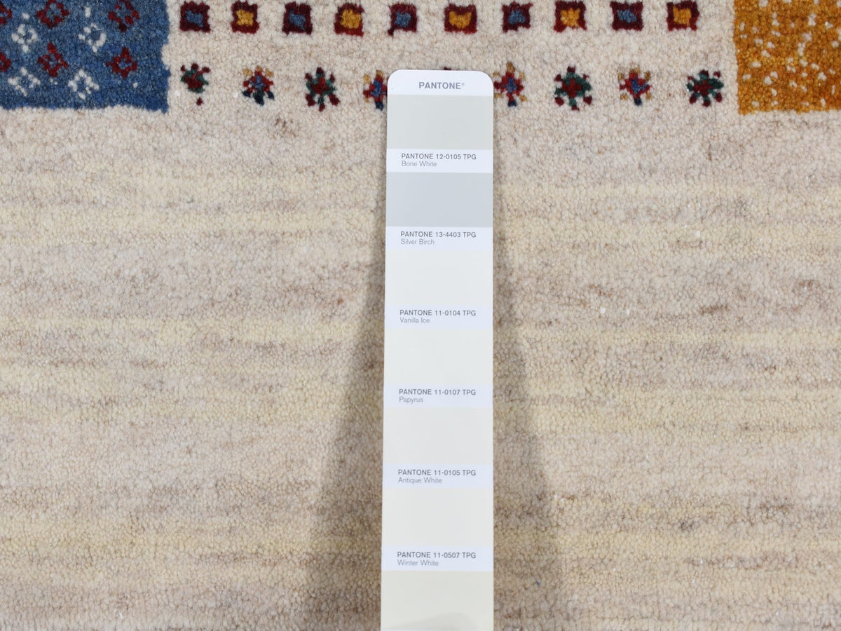 Gabbeh Tribal & Geometric hand-knotted wool rug in Ivory, 8'3" x 9'9" — SKU O087044 (view 7)