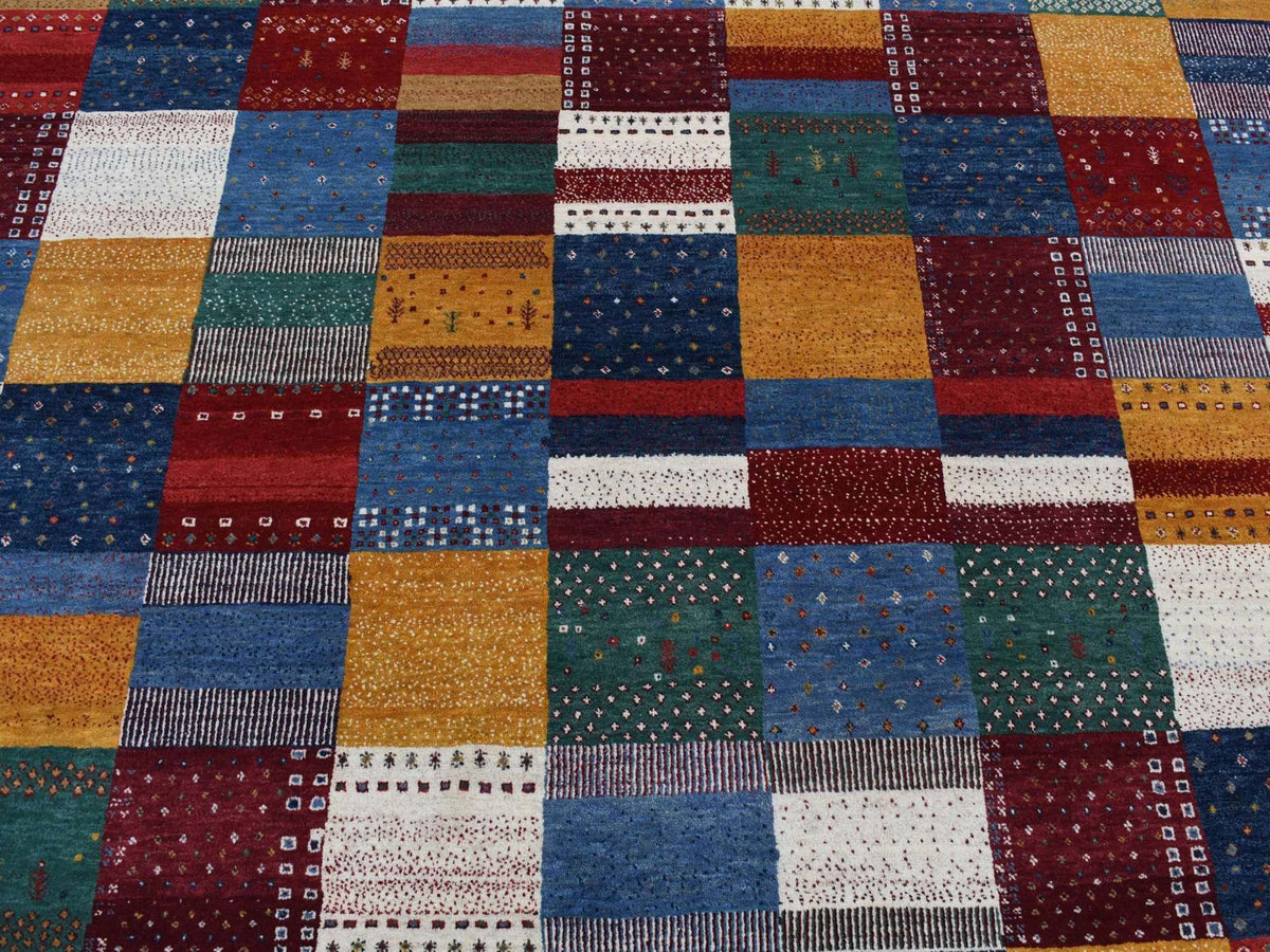 Gabbeh Tribal & Geometric hand-knotted wool rug in Ivory, 8'3" x 9'9" — SKU O087044 (view 8)