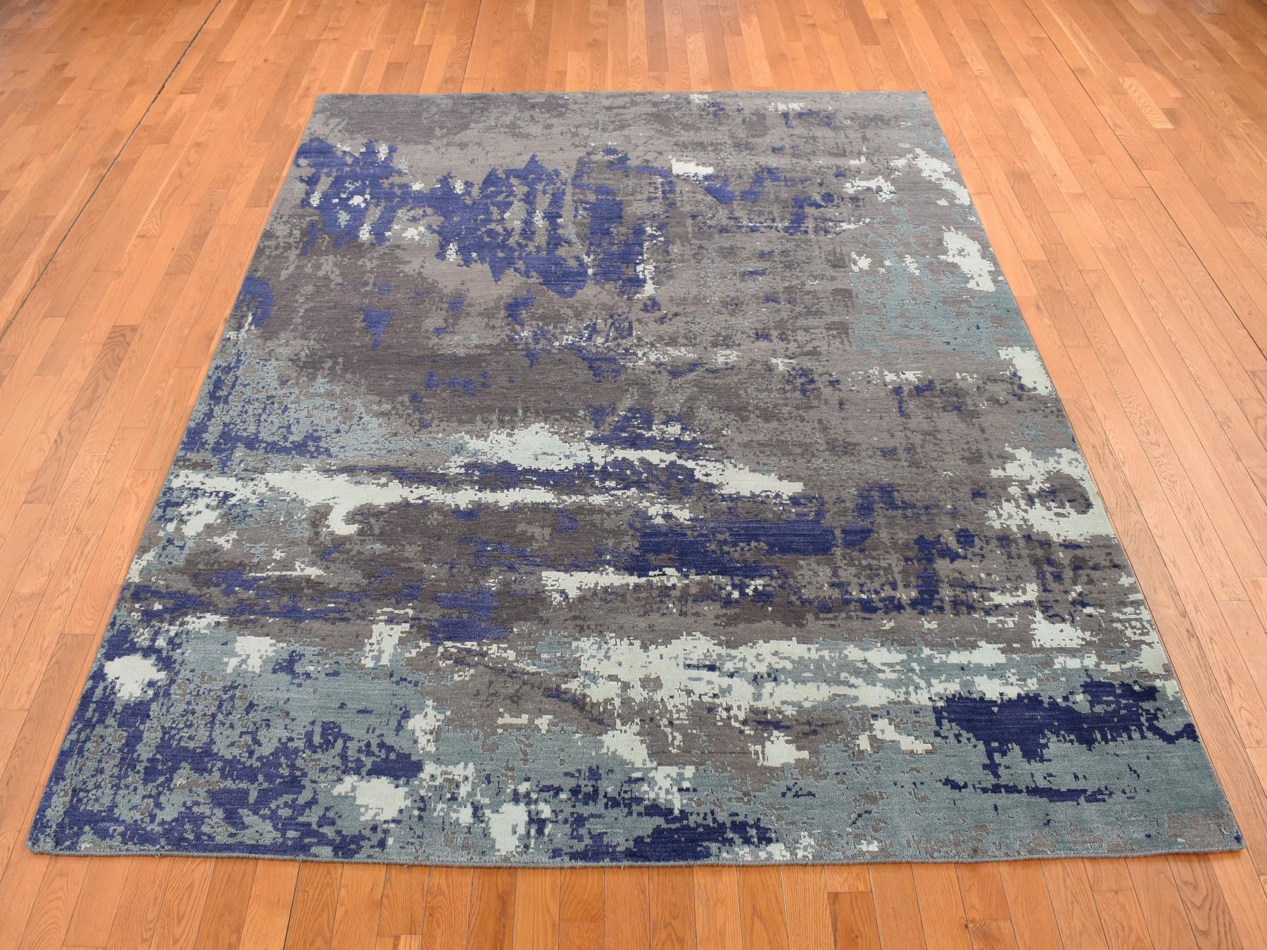 Modern / Contemporary hand-knotted wool/silk rug in Purple, 7'10" x 10' — SKU O087045 (view 2)