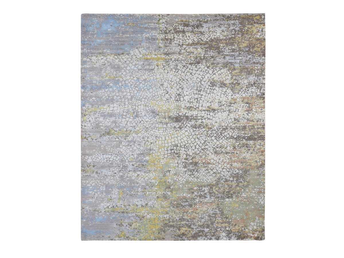 Modern / Contemporary hand-knotted wool/silk rug in Ivory, 8'1" x 10'1" — SKU O087047
