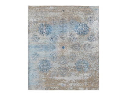 Brown 8'1" x 9'9" Transitional Hand knotted Wool/Silk Rug - Sku: O087054