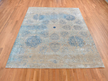 Brown 8'1" x 9'9" Transitional Hand knotted Wool/Silk Rug - Sku: O087054