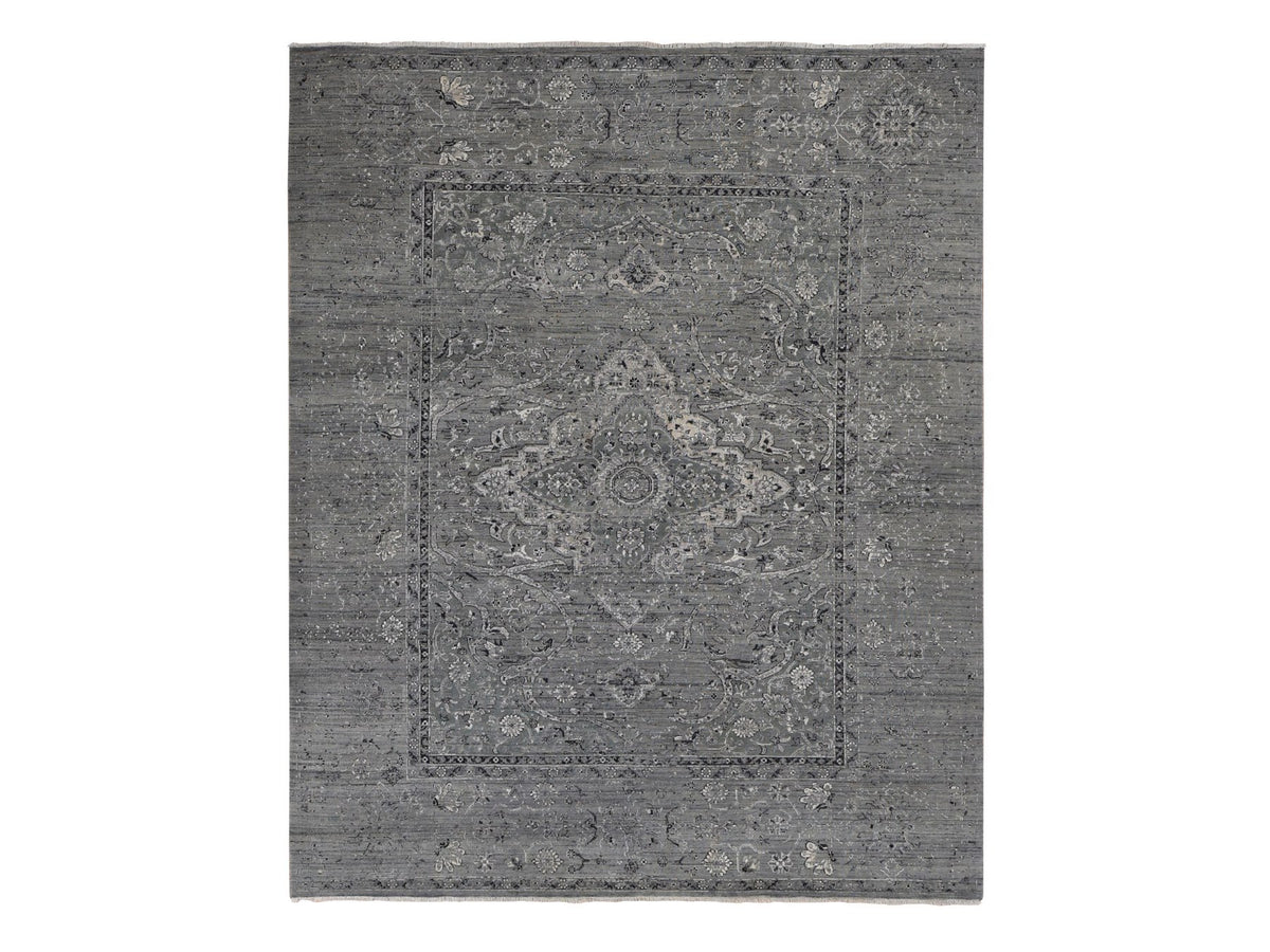 Transitional hand-knotted wool/silk rug in Gray, 8'3" x 10'1" — SKU O087055
