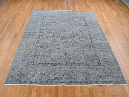 Grey 8'3" x 10'1" Transitional Hand knotted Wool/Silk Rug - Sku: O087055