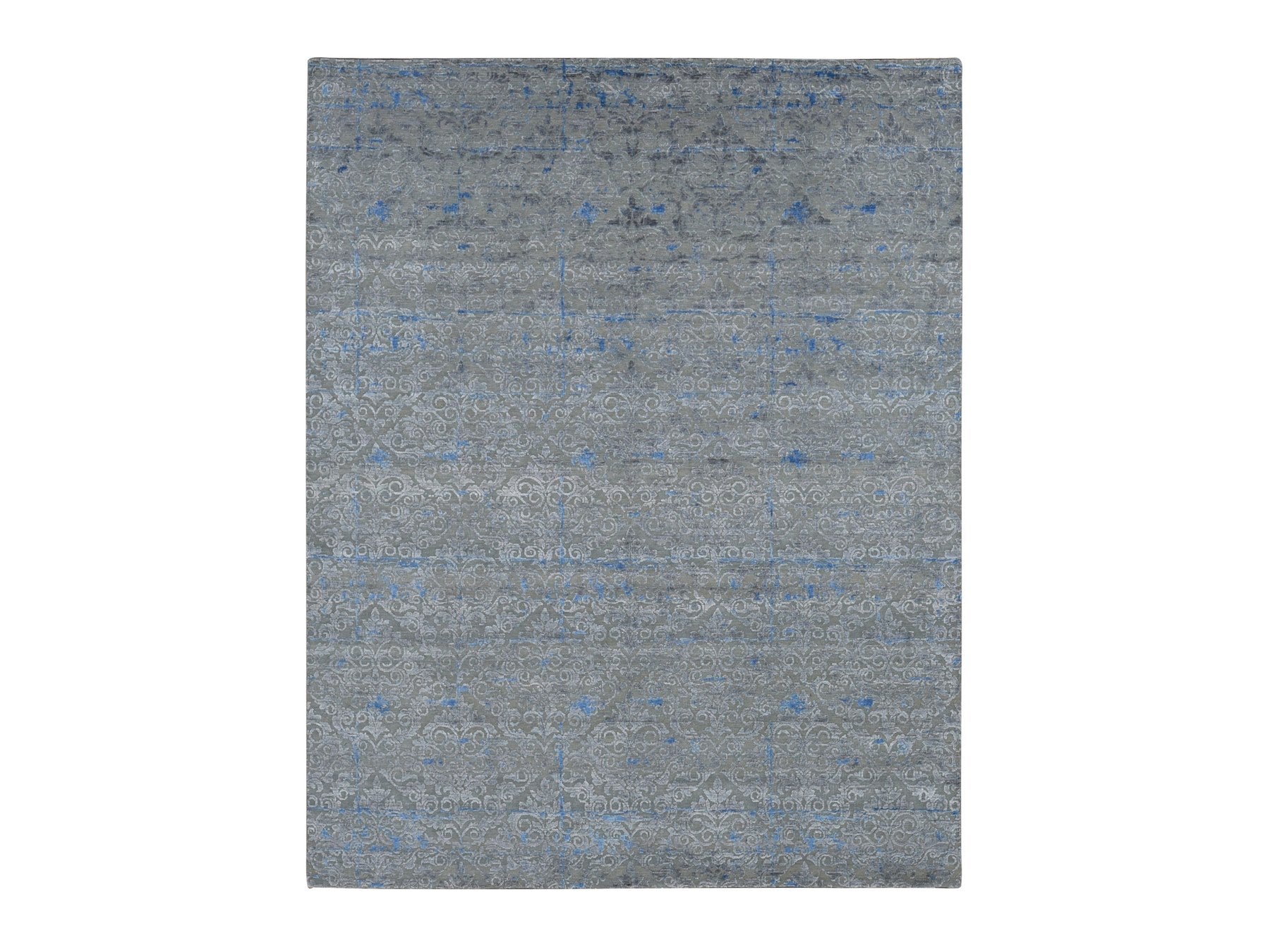 Modern / Contemporary hand-knotted wool/silk rug in Gray, 7'10" x 10'2" — SKU O087060