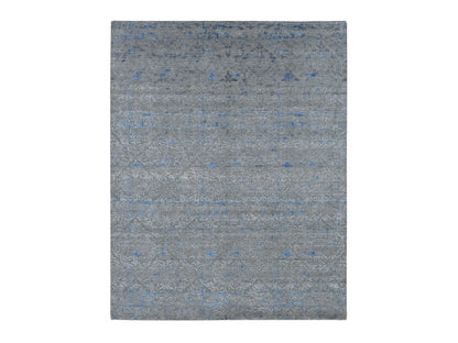 Modern / Contemporary hand-knotted wool/silk rug in Gray, 7'10" x 10'2" — SKU O087060