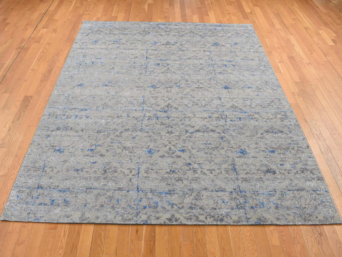 Modern / Contemporary hand-knotted wool/silk rug in Gray, 7'10" x 10'2" — SKU O087060 (view 2)
