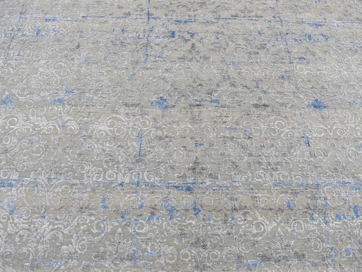 Modern / Contemporary hand-knotted wool/silk rug in Gray, 7'10" x 10'2" — SKU O087060 (view 8)