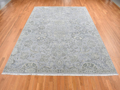 Grey 9'0" x 12'0" Oushak And Peshawar Hand knotted Wool/Silk Rug - Sku: O087065