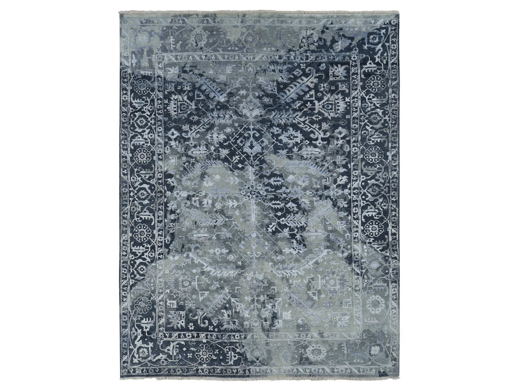 Heriz Transitional hand-knotted wool/silk rug in Gray, 9' x 11'10" — SKU O087068