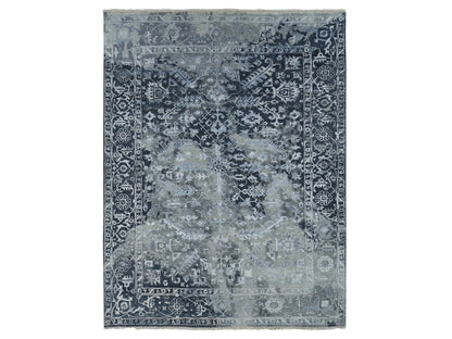 Heriz Transitional hand-knotted wool/silk rug in Gray, 9' x 11'10" — SKU O087068