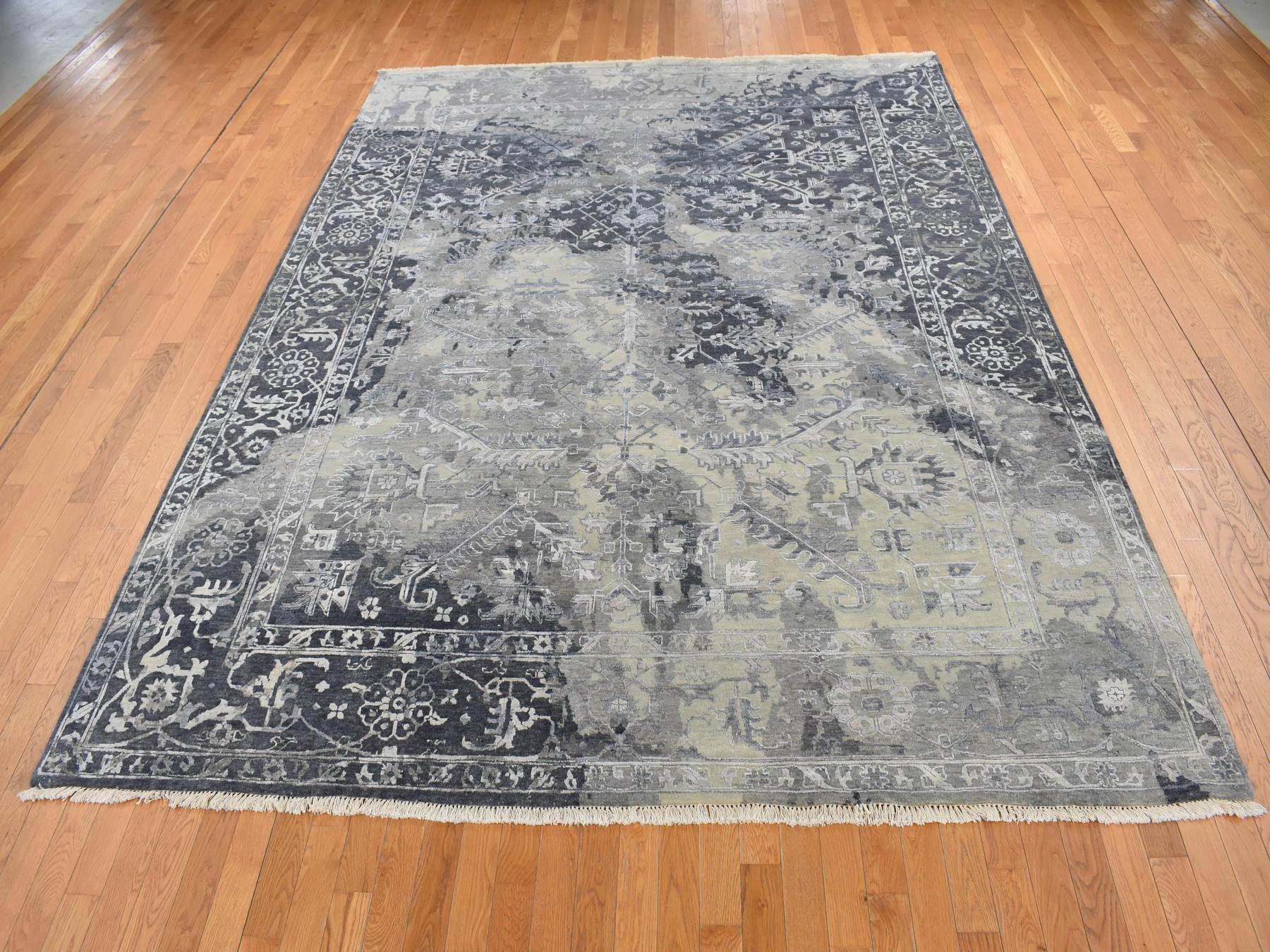 Heriz Transitional hand-knotted wool/silk rug in Gray, 9' x 11'10" — SKU O087068 (view 2)