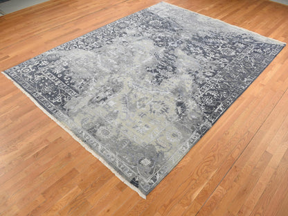 Grey 9'0" x 11'10" Transitional Hand knotted Wool/Silk Rug - Sku: O087068