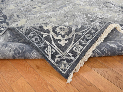 Grey 9'0" x 11'10" Transitional Hand knotted Wool/Silk Rug - Sku: O087068
