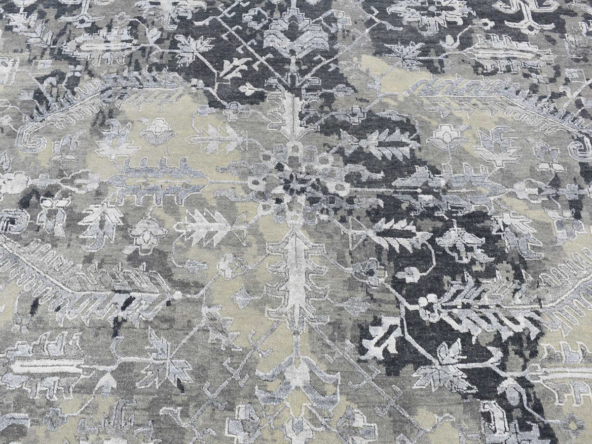 Heriz Transitional hand-knotted wool/silk rug in Gray, 9' x 11'10" — SKU O087068 (view 8)