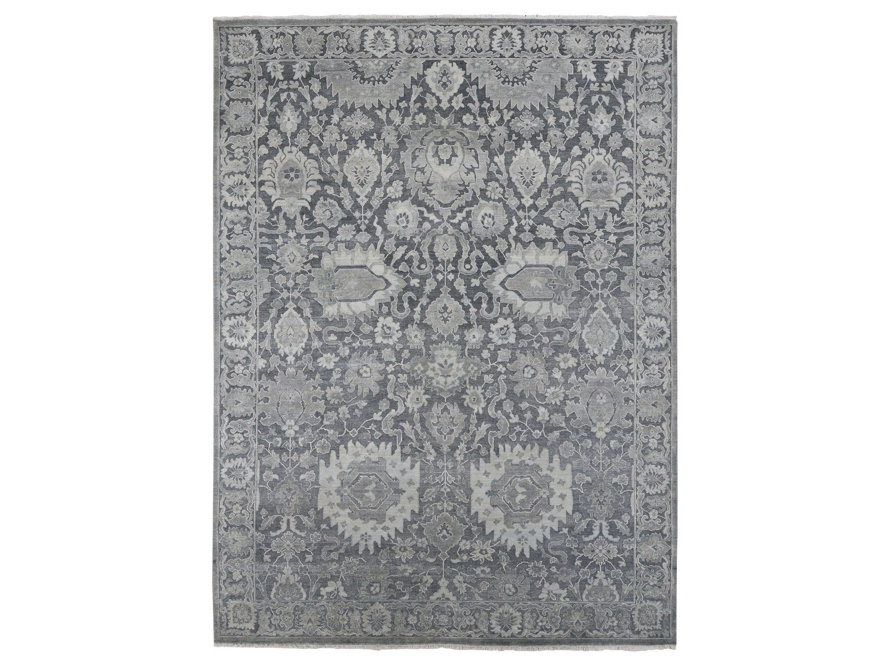 Oushak Oushak hand-knotted wool/silk rug in Gray, 9' x 12'4" — SKU O087070