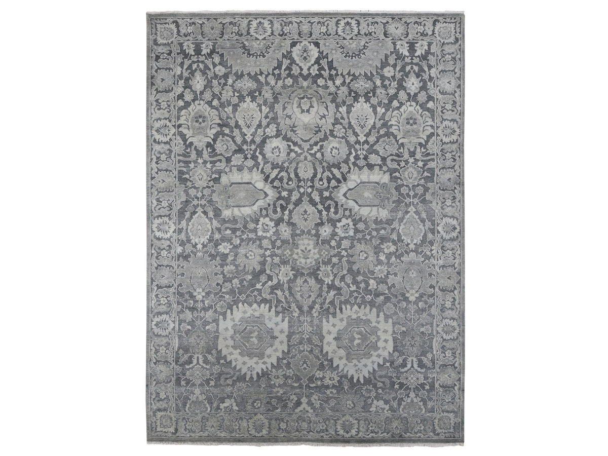 Oushak Oushak hand-knotted wool/silk rug in Gray, 9' x 12'4" — SKU O087070