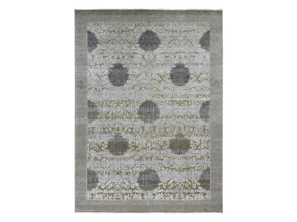 Wool / Silk hand-knotted wool/silk rug in Green & Gray, 8'9" x 12'1" — SKU O087071