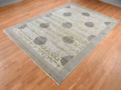 Wool / Silk hand-knotted wool/silk rug in Green & Gray, 8'9" x 12'1" — SKU O087071 (view 3)