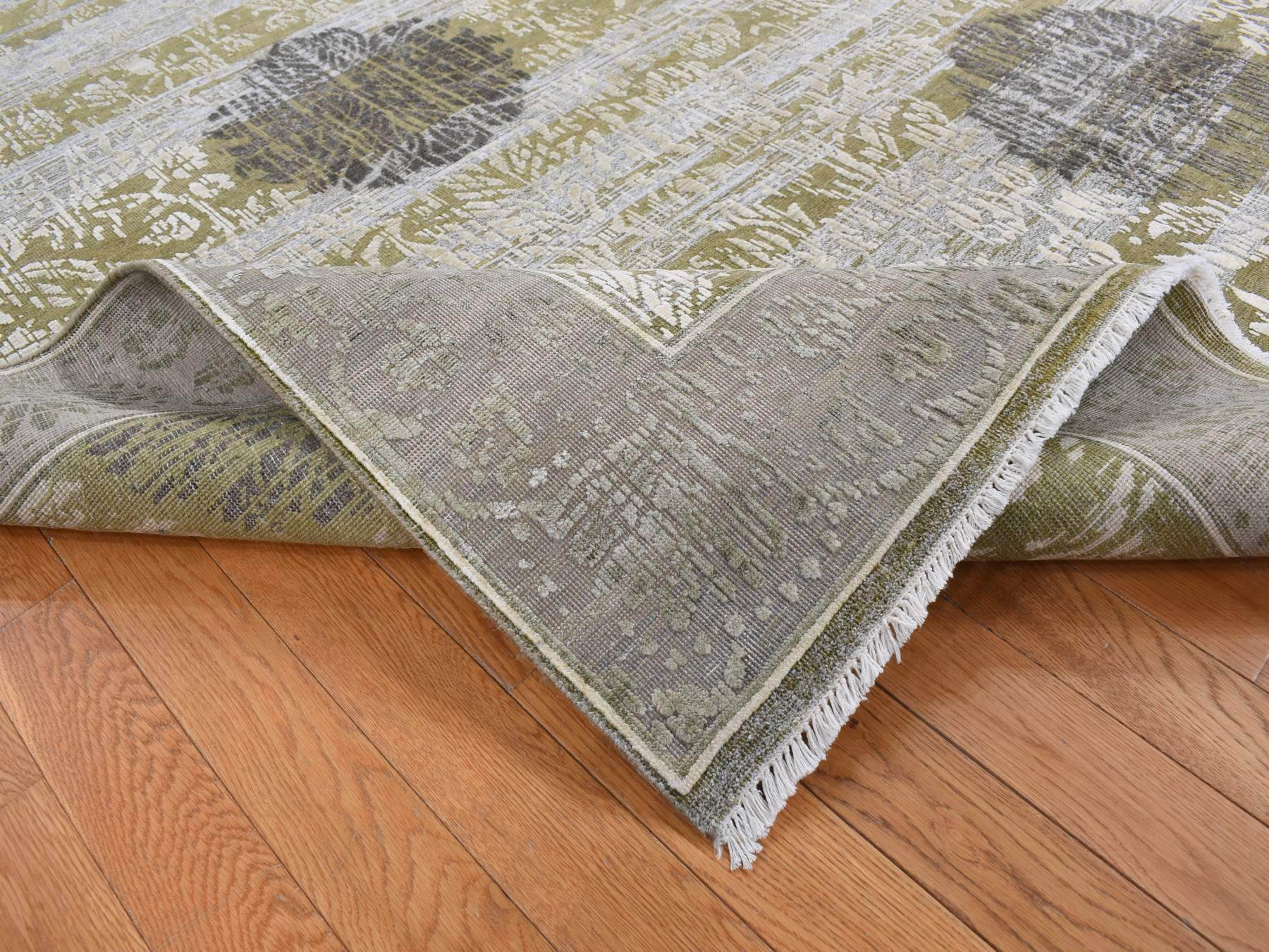 Wool / Silk hand-knotted wool/silk rug in Green & Gray, 8'9" x 12'1" — SKU O087071 (view 5)