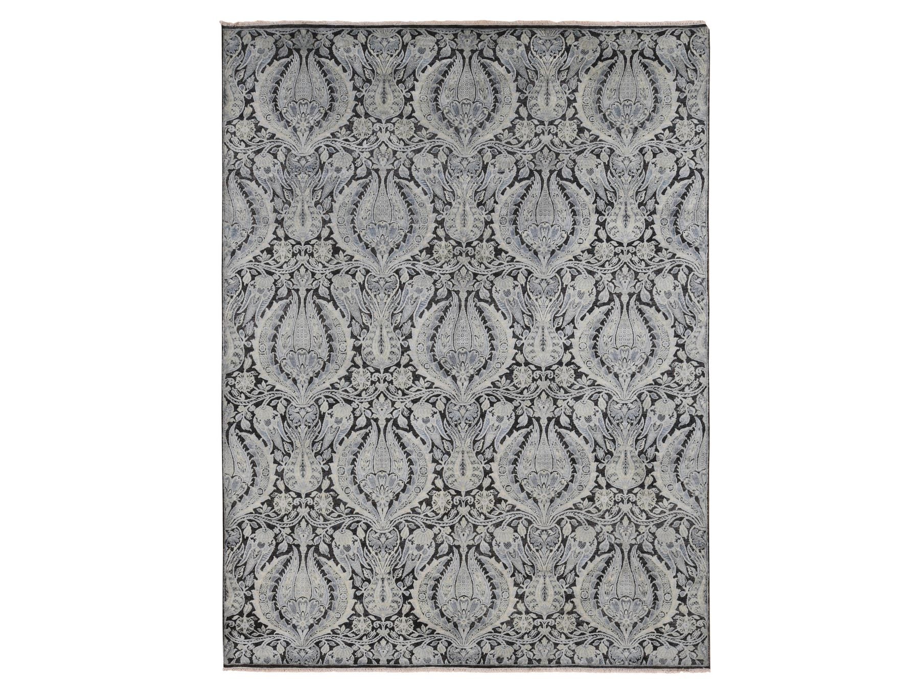 Wool / Silk hand-knotted wool/silk rug in Gray, 9' x 12'2" — SKU O087072