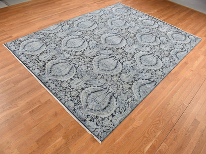 Wool / Silk hand-knotted wool/silk rug in Gray, 9' x 12'2" — SKU O087072 (view 3)