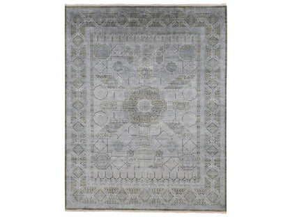 Mamluk Mamluk hand-knotted wool/silk rug in Gray, 9' x 11'7" — SKU O087075