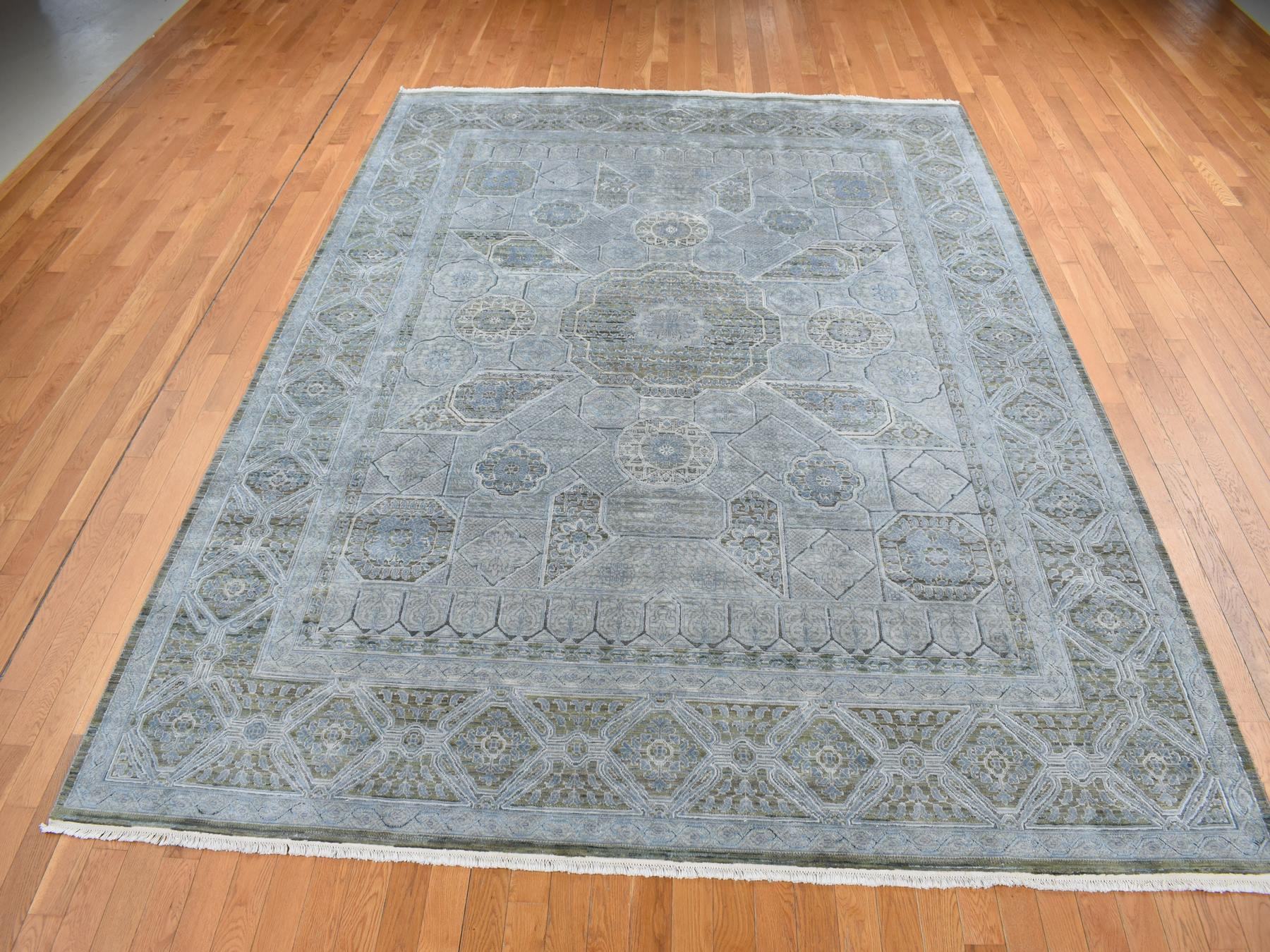 Mamluk Mamluk hand-knotted wool/silk rug in Gray, 9' x 11'7" — SKU O087075 (view 2)
