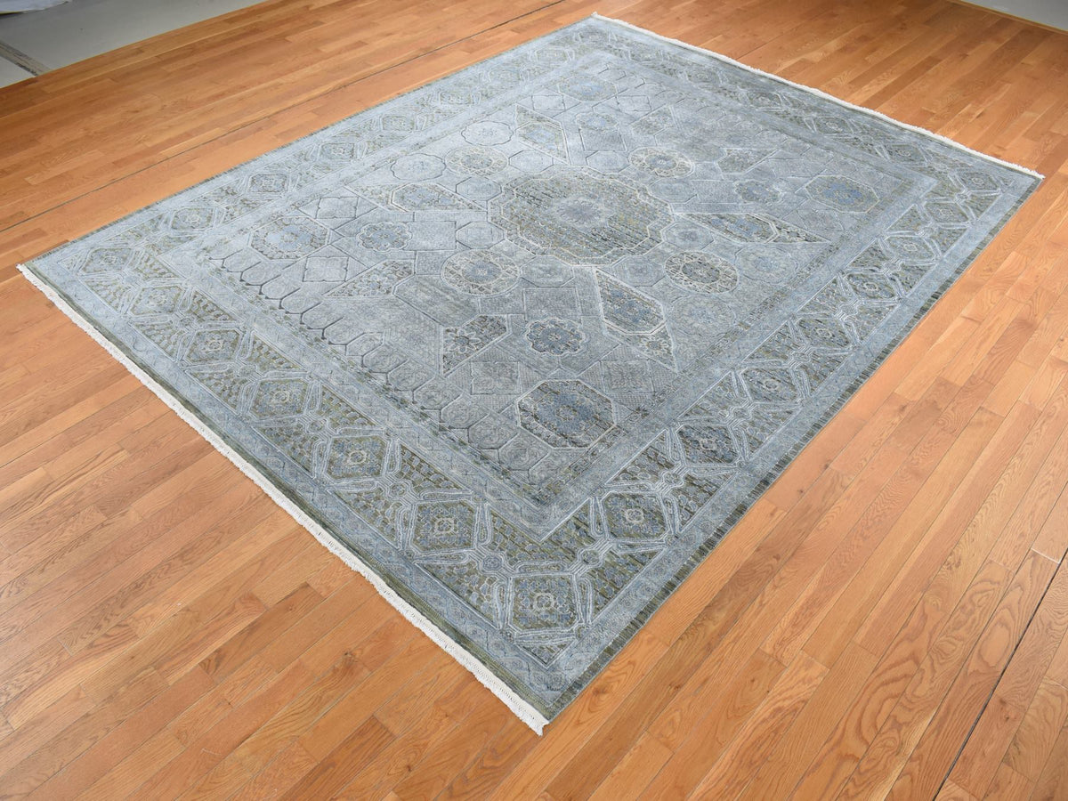 Mamluk Mamluk hand-knotted wool/silk rug in Gray, 9' x 11'7" — SKU O087075 (view 3)