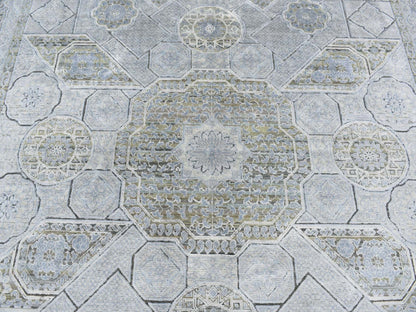 Mamluk Mamluk hand-knotted wool/silk rug in Gray, 9' x 11'7" — SKU O087075 (view 8)