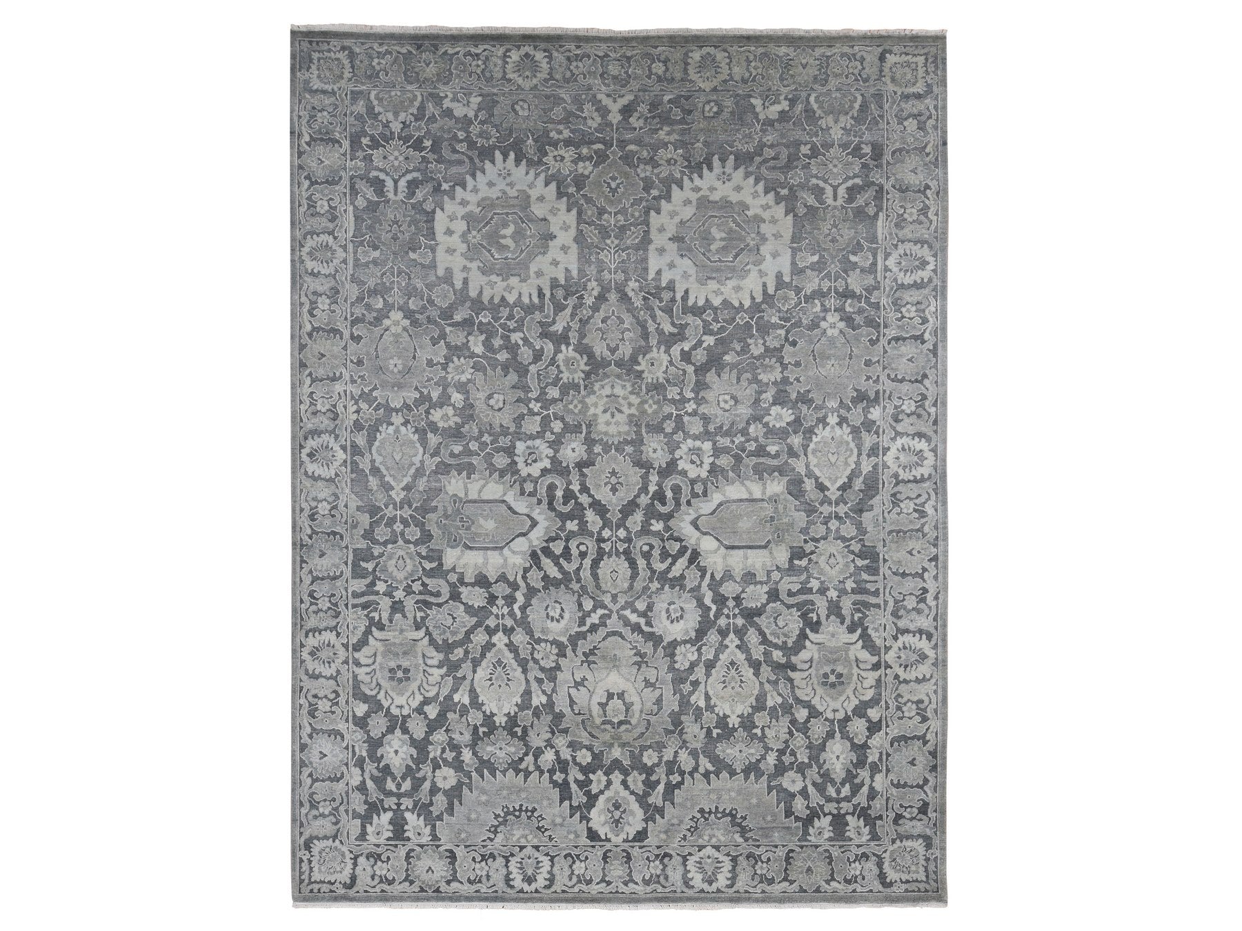 Oushak Oushak hand-knotted wool/silk rug in Gray, 9' x 11'10" — SKU O087078