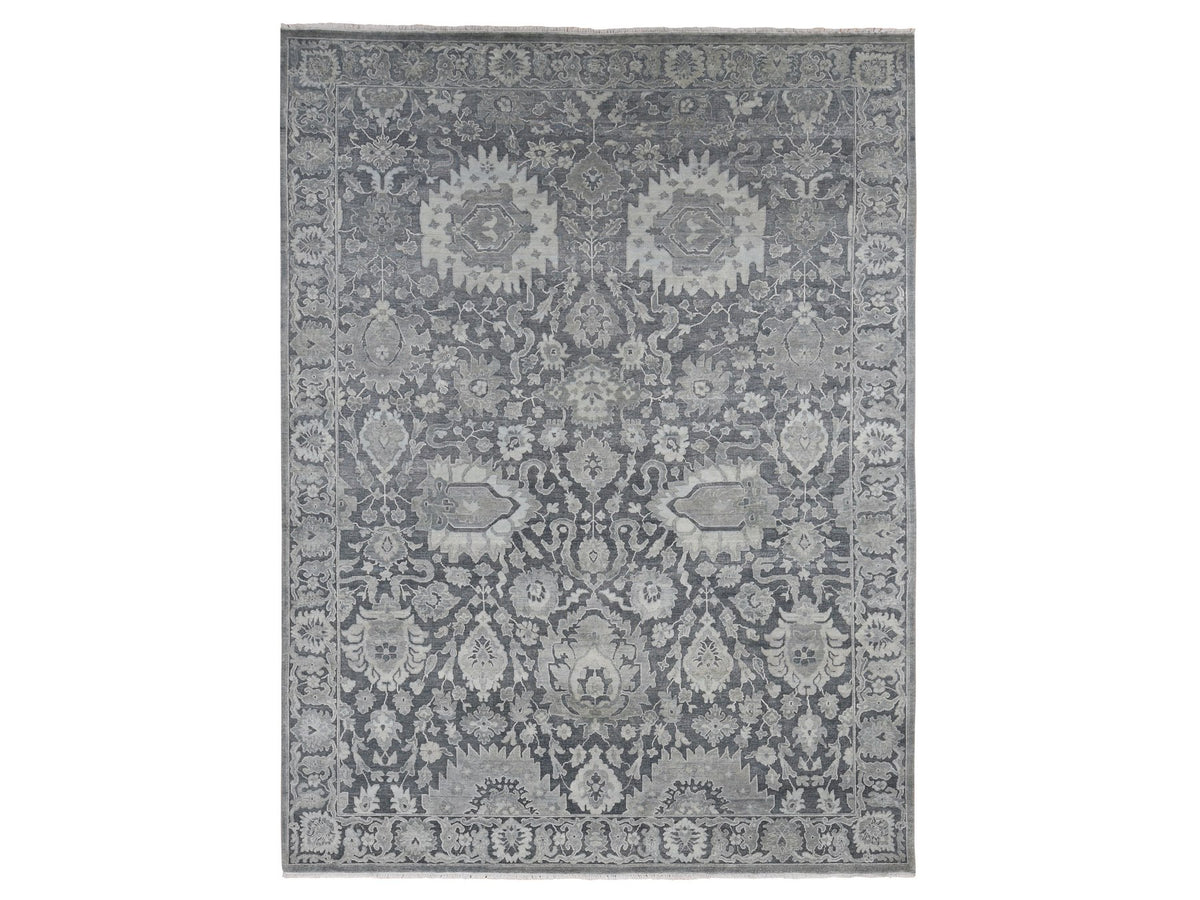 Oushak Oushak hand-knotted wool/silk rug in Gray, 9' x 11'10" — SKU O087078