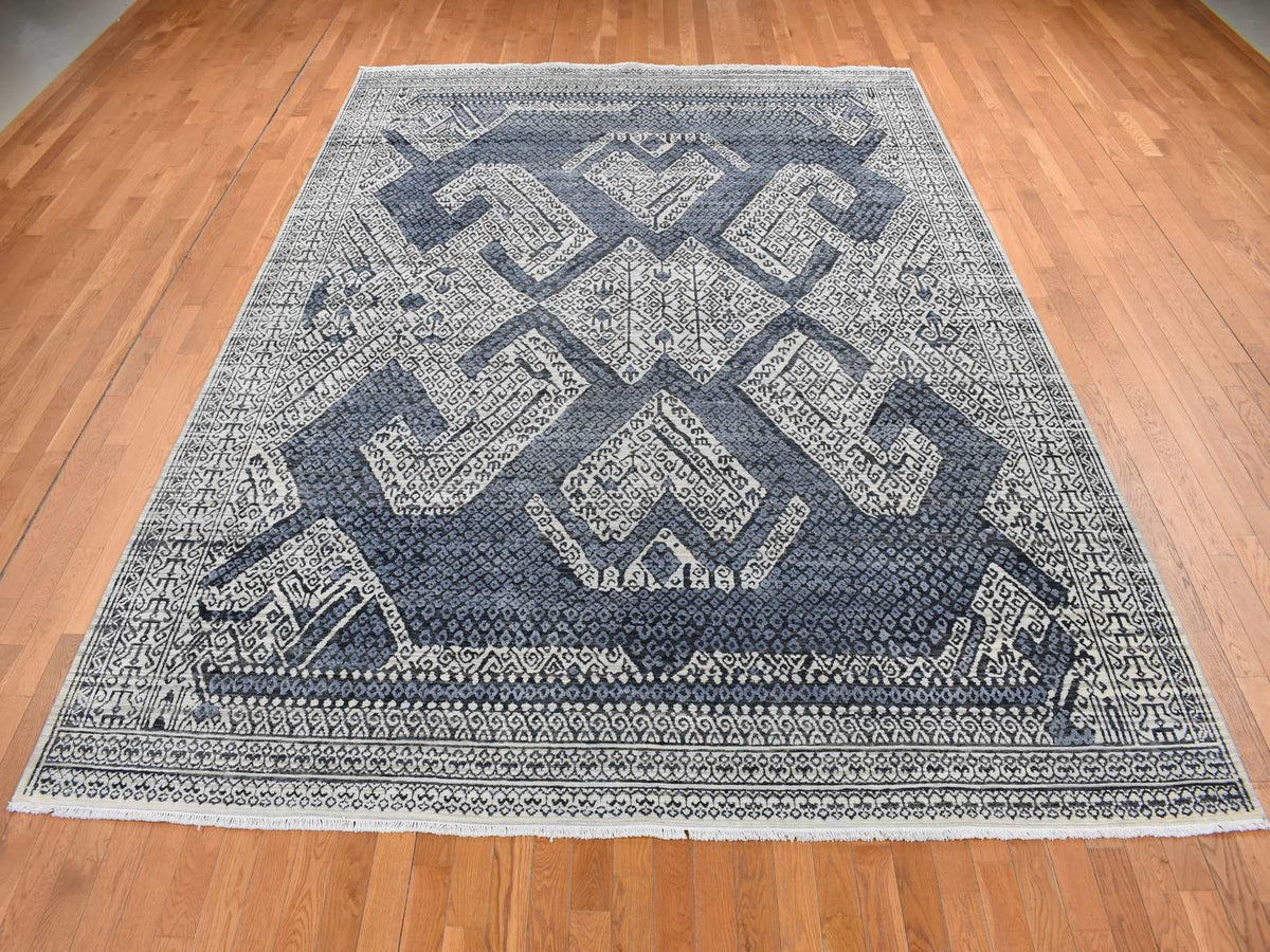 Silk hand-knotted wool/silk rug in Ivory, 9' x 12'3" — SKU O087079 (view 2)