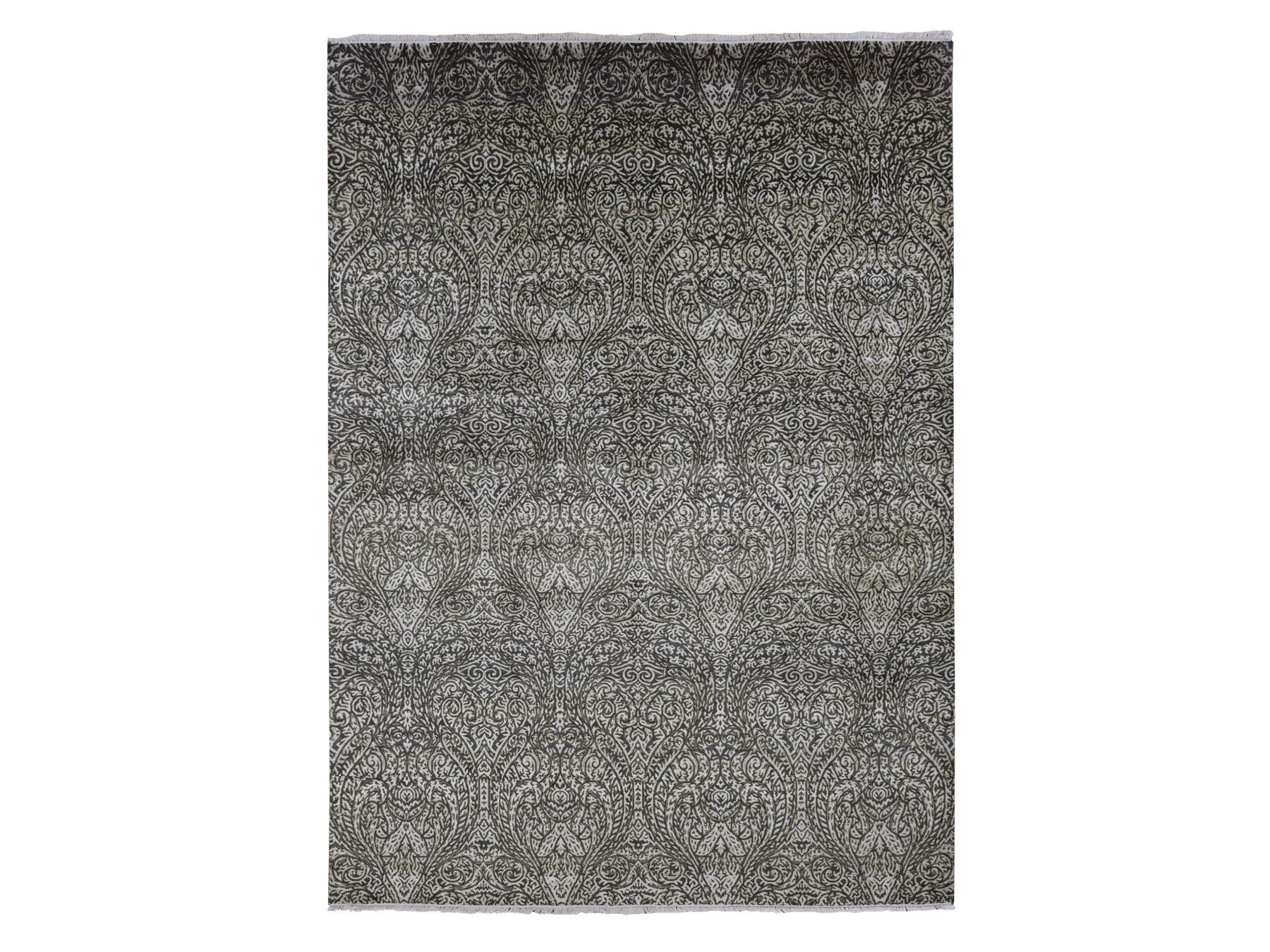 Modern / Contemporary hand-knotted wool/silk rug in Gray, 8'8" x 12'3" — SKU O087081