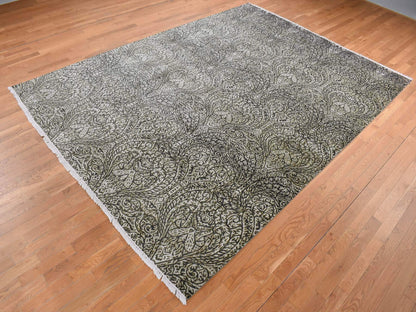 Modern / Contemporary hand-knotted wool/silk rug in Gray, 8'8" x 12'3" — SKU O087081 (view 3)