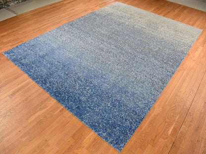Blue 10'0" x 14'0" Modern and Contemporary Hand knotted Wool/Silk Rug - Sku: O087085