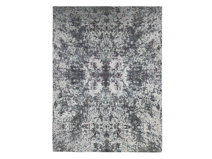 Grey 9'10" x 13'7" Modern / Contemporary Hand knotted Wool/Silk Rug - Sku: O087086